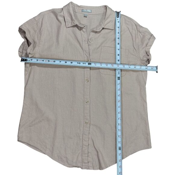 Falls Creek Size M Women Linen-Blend Shirt Beige Short-Sleeve Button-Up - Picture 5 of 10